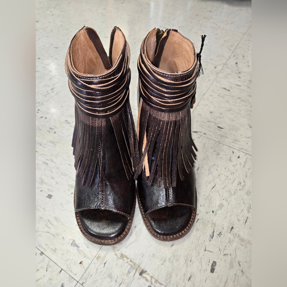 Bed Stu Dark Brown Fringe Ankle Booties